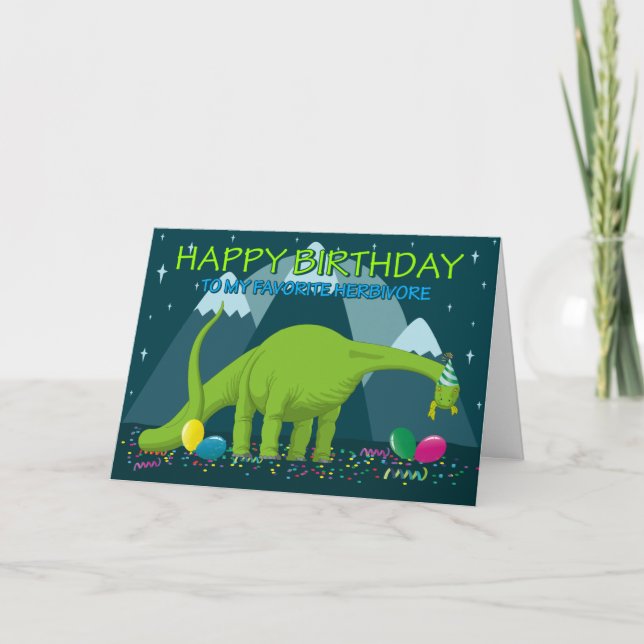 Carte Cute Dinosaur Herbivore, Anniversaire (Devant)