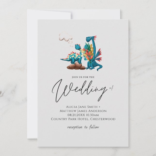 Carte Cute Dragons En Amour Turquoise Grey Mariage (Devant)