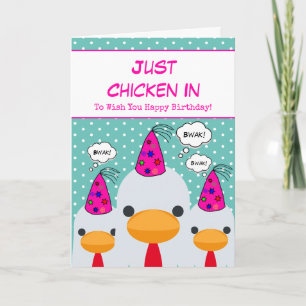 Carte Cute Drôle Turquoise Juste Poulet Dans Joyeux Anni