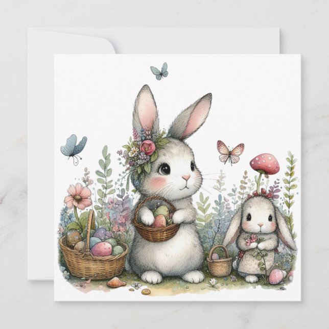 Carte Cute Easter Bunnies with Eggs Whimsical Spring  (Devant)