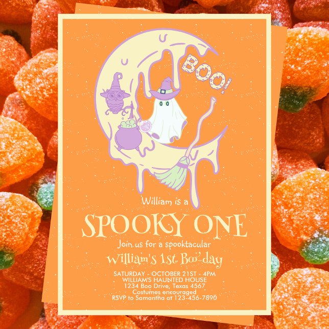 Carte Cute Éffrayant One Ghost Moon Halloween 1er Annive (Créateur téléchargé)