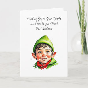 Carte Cute Elfish Boy   Joie à votre Noël Mondial