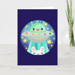 Carte Cute Espace Créature Et Lapin Lapin Lapin
