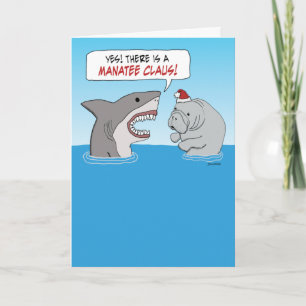 Carte Cute et drôle requin et Manatee Claus Noël