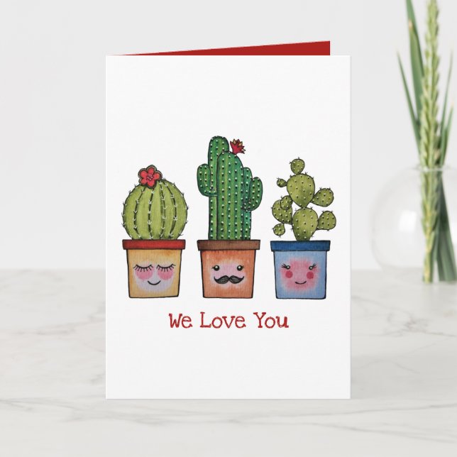 Carte Cute Famille Cactus En Aquarelle (Devant)