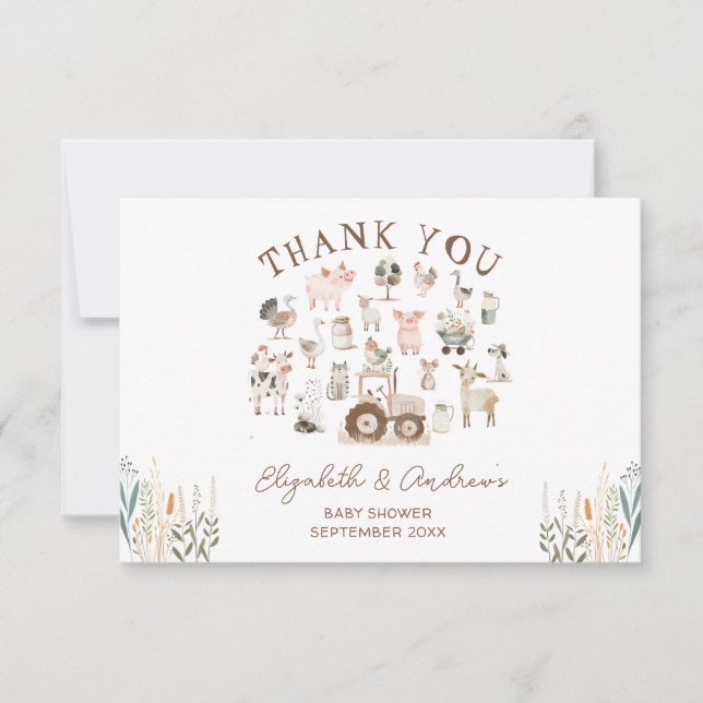 Carte Cute Farm Animaux Barnyard Baby shower Merci (Devant)