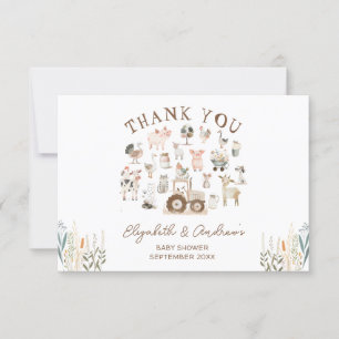 Carte Cute Farm Animaux Barnyard Baby shower Merci