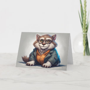 Carte Cute Fat Kitty Chat portant une chemise et une ves