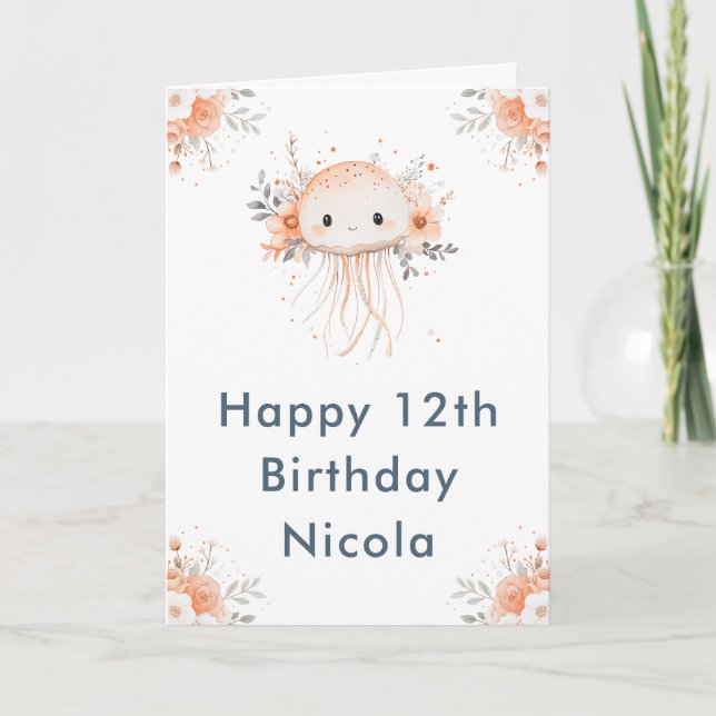 Carte Cute Florale méduse fête d'anniversaire (Devant)