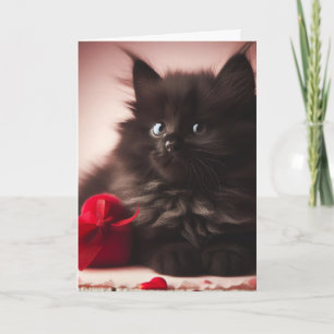 Carte Cute Fluffy Noir Valentine Kitten