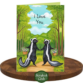 Carte Cute Forest Skunk Couple Fleurs sauvages Je Vous A