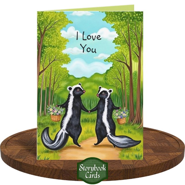 Carte Cute Forest Skunk Couple Fleurs sauvages Je Vous A (Créateur téléchargé)