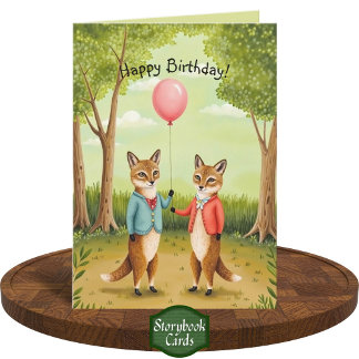 Carte Cute Fox Couple Forest Storbook Art Anniversaire