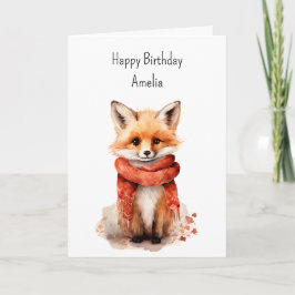 Carte Cute Fox Pup in a Red Scarf Birthday