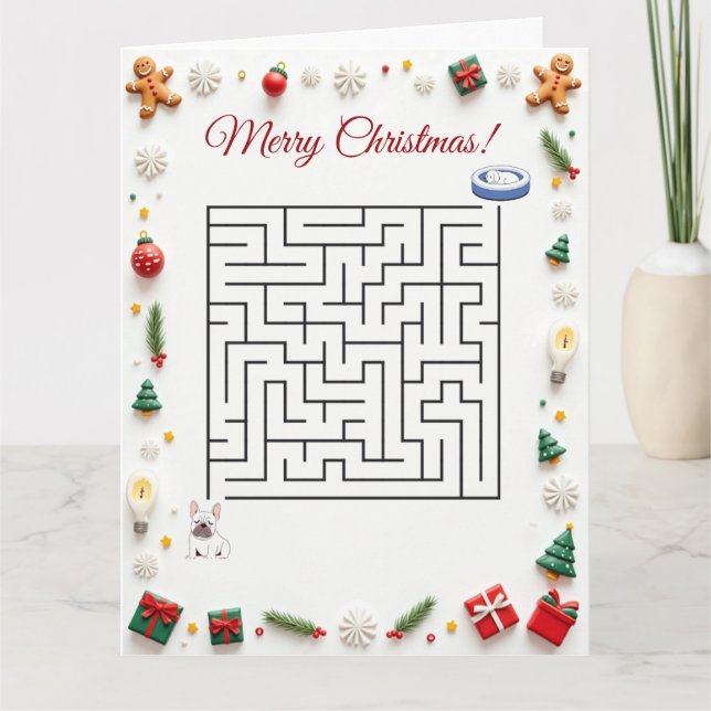 Carte Cute French BullDog Christmas Maze Puzzle Holiday (Devant)