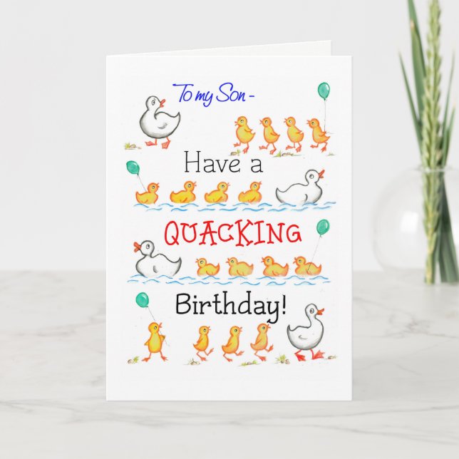 Carte Cute Fun Ducklings Quacking Anniversaire, pour Son (Devant)