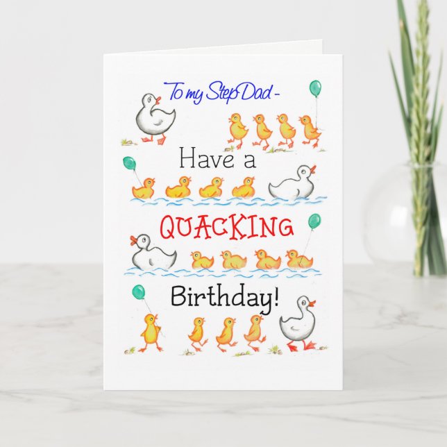 Carte Cute Fun Ducklings Quacking Anniversaire, Stepfath (Devant)