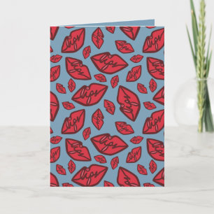 Carte Cute Funny Lips Motif Blue Arrière - plan