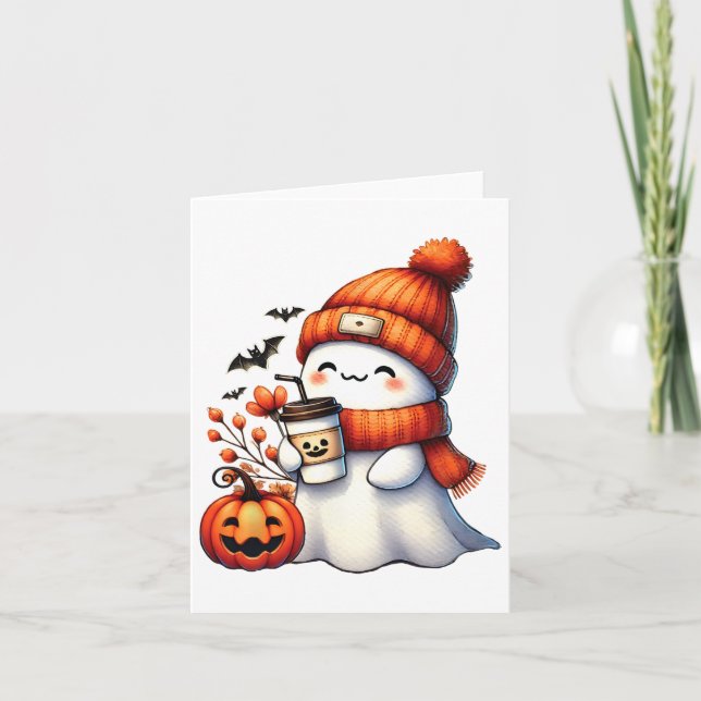 Carte Cute Ghost Boire Café Halloween Ghost Café (Devant)