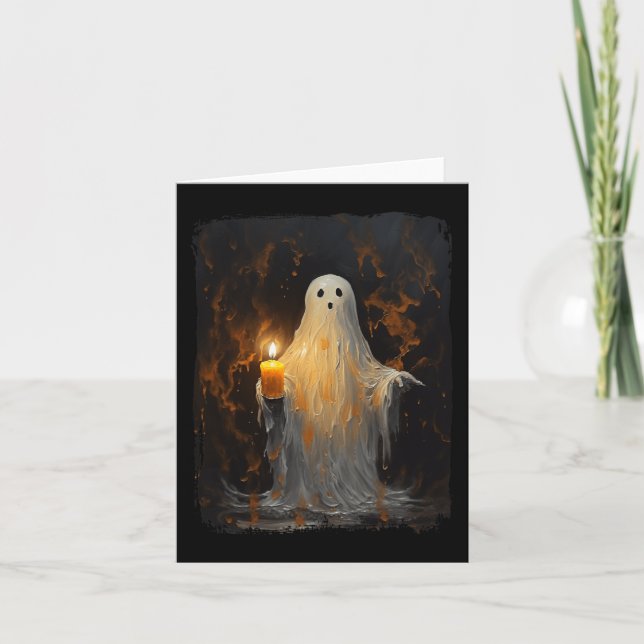 Carte Cute Ghost Holding bougie Fun Halloween Gothique V (Devant)