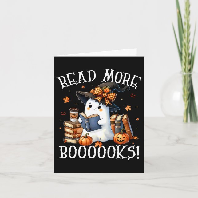 Carte Cute Ghost Lecture Livre Amateurs Halloween Lire p (Devant)