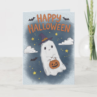Carte Cute Ghost Surrounded with Bats