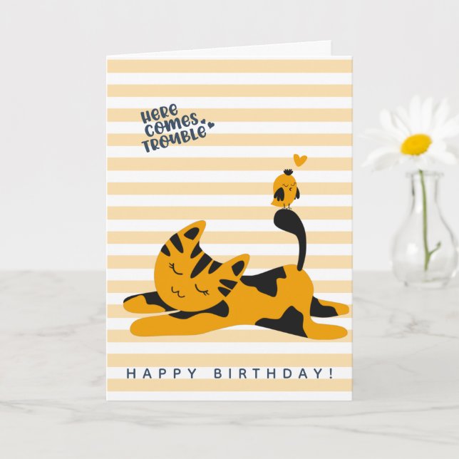 Carte Cute Ginger Cat - Anniversaire des enfants (Petite plante)