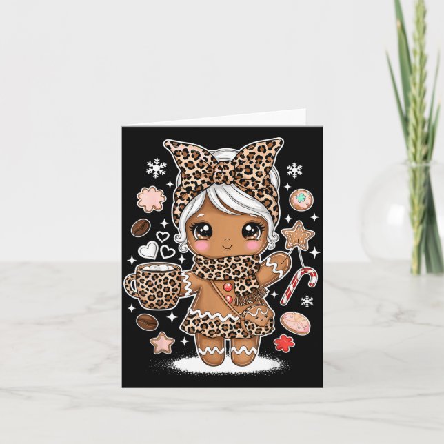 Carte Cute Gingerbread Leopard Christmas Xmas Girl Women (Devant)