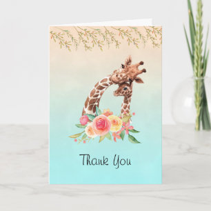 Carte Cute Giraffe Aquarelle Maman & Baby Merci
