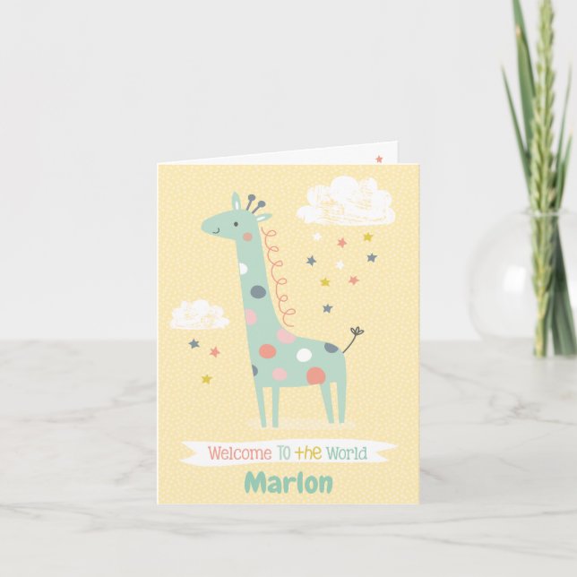 Carte Cute Giraffe Bienvenue dans le monde (Devant)