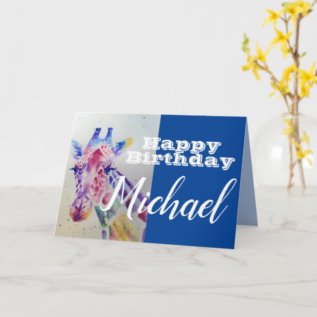Carte Cute Giraffe Joyeux Anniversaire Garçons enfant No (Fleur jaune)