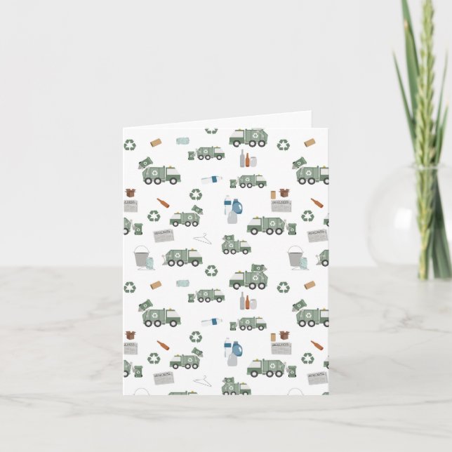 Carte Cute Green Recycling Camion Enfants Véhicules Moti (Devant)