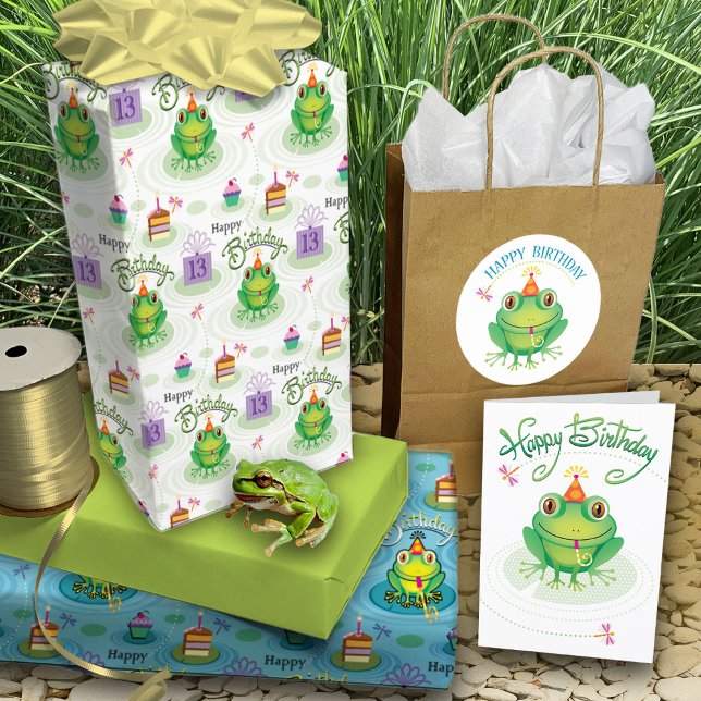 Carte Cute grenouille d'anniversaire (wrap: https://www.zazzle.com/13th_birthday_frog_toads_of_fun_wrapping_paper_sheets-25658604830988539)