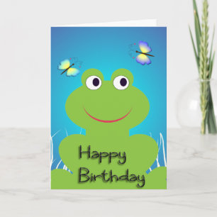 Carte Cute grenouille et papillon.Joyeux anniversaire