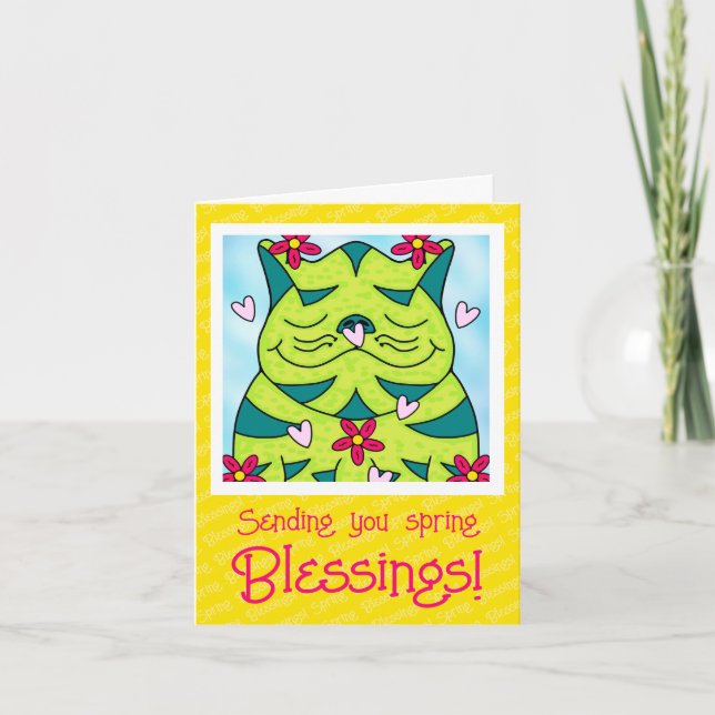Carte Cute Grenouille Verte Chat Avec Fleurs Blessures P (Devant)