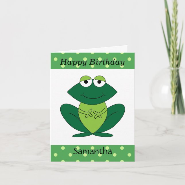 Carte Cute Grenouille verte Pois Joyeux anniversaire (Devant)
