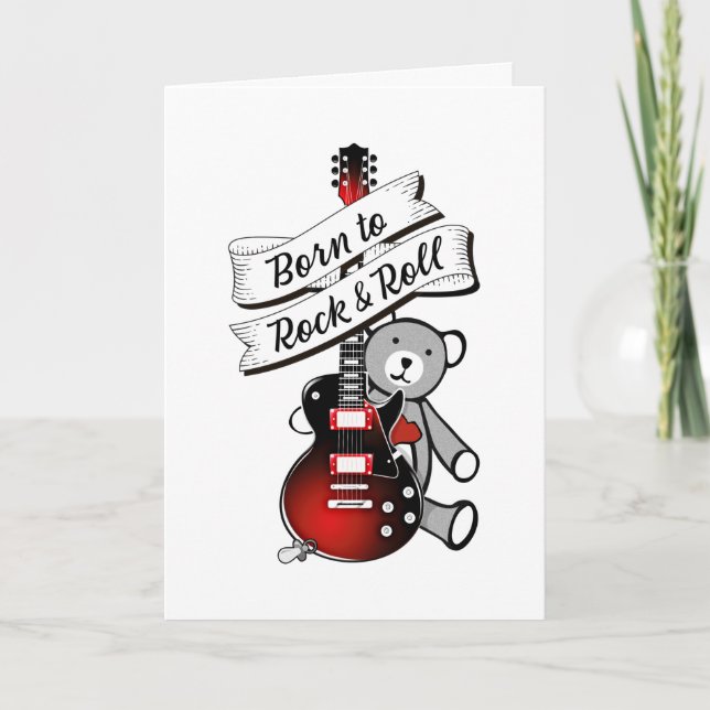 Carte Cute Guitar Teddy Musicien Né à Rock Kids Baby (Devant)