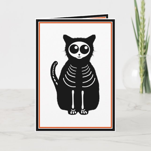 Carte Cute Halloween Cartographier Chat Squelette (Devant)