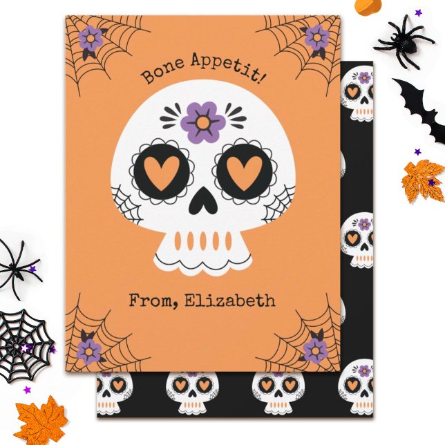 Carte Cute Halloween Sugar Skull (Halloween kids classroom treat card.)