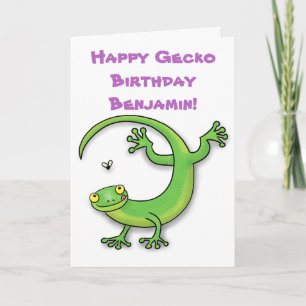 Carte Cute happy green gecko cartoon
