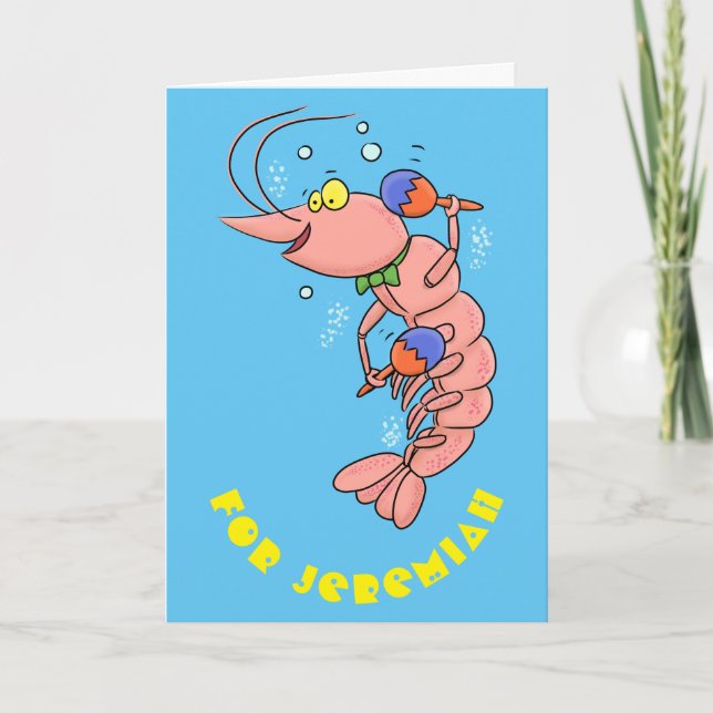 Carte Cute happy shrimp, dessin animé de crevettes (Devant)