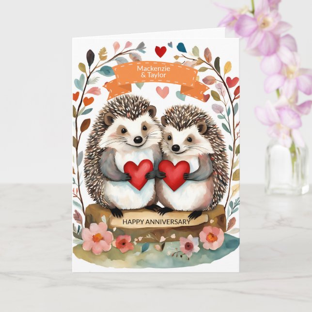 Carte Cute Hedgehogs Hedgehugs Anniversaire personnalisé (Orchidée)