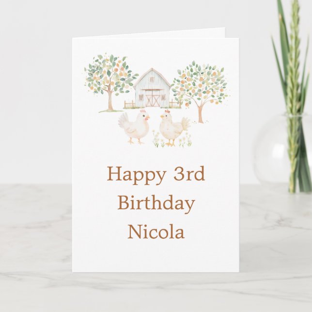 Carte Cute Hens Farm Barn  Birthday Party (Devant)