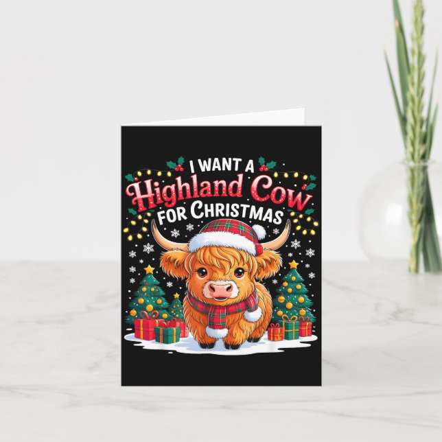 Carte Cute Highland Cow Christmas Funny Santa Lights Hol (Devant)