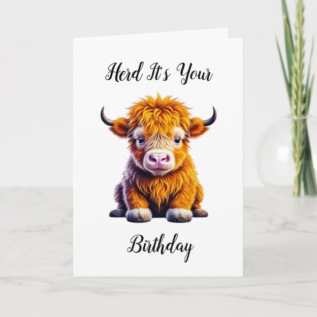Carte Cute Highland Cow Pun Anniversaire (Devant)