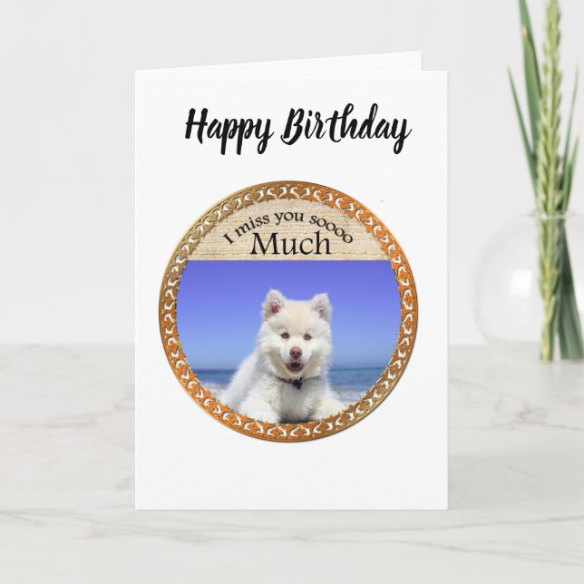 Carte Cute Husky's avec l'oeil bleu assis sur la plage (Devant)