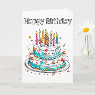 Carte Cute Joyeux gâteau fête d'anniversaire