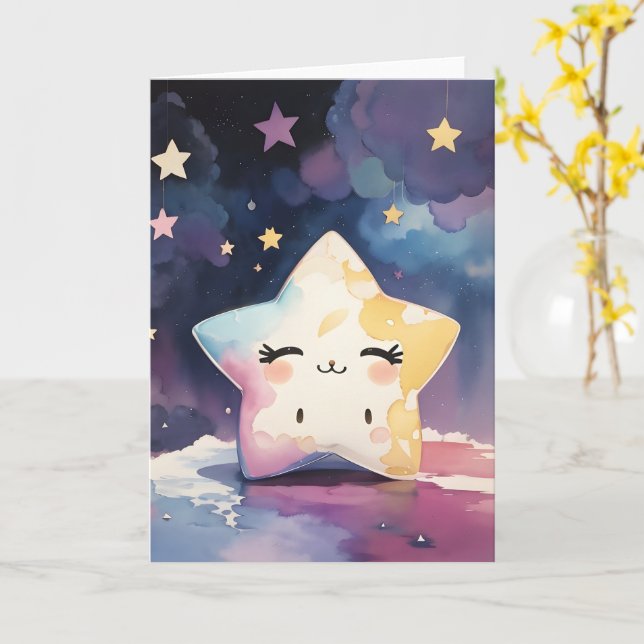 Carte Cute Kawaii Aquarelle étoile Nursery Baby (Fleur jaune)