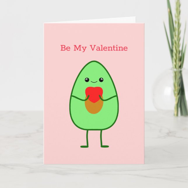 Carte Cute kawaii Avocado Red Heart Be My Valentine (Devant)