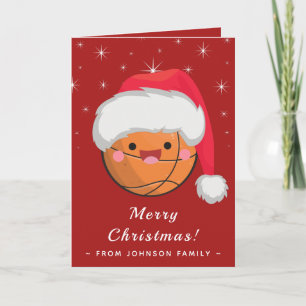 Carte Cute Kawaii Basketball Rouge & Sparkly Xmas Fun
